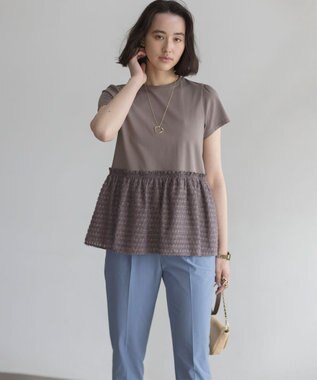 組曲 S 華感フレア カットソー モカグレー系