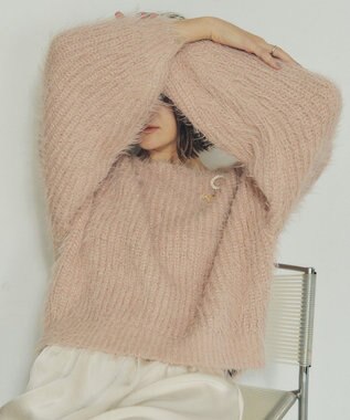 YECCA VECCA ラメシャギーボートネックニット Pink