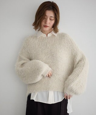 YECCA VECCA ラメシャギーボートネックニット Light Beige