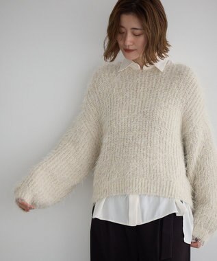 YECCA VECCA ラメシャギーボートネックニット Light Beige