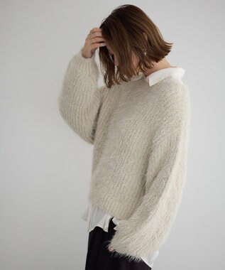 YECCA VECCA ラメシャギーボートネックニット Light Beige