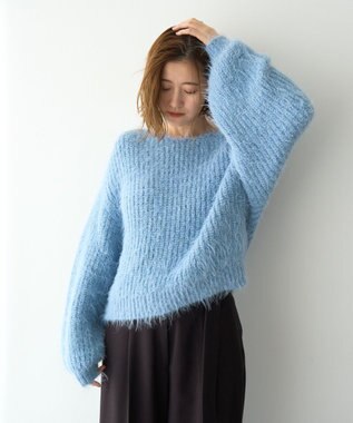 YECCA VECCA ラメシャギーボートネックニット Blue