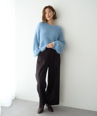 YECCA VECCA ラメシャギーボートネックニット Blue