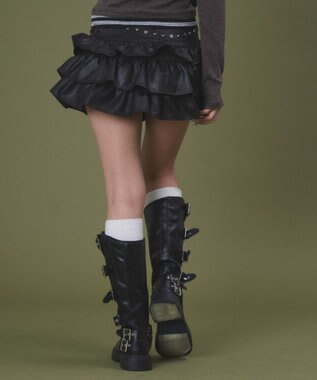 WEGO スタッズフリルティアードミニスカパン ブラック