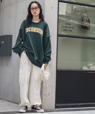 WEGO ヘビーウエイト刺繍グラフィックプルオーバー ダークグリーン