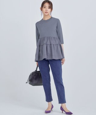 組曲 S 【UVケア・接触冷感・六分袖】ブラウスコンビ ティアードニット チャコールグレー系9