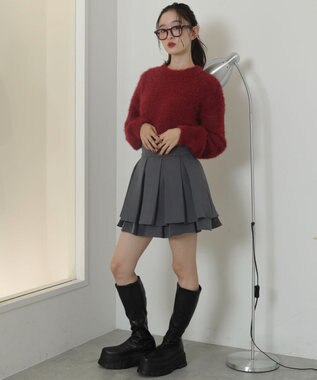 WEGO ハイウエスト2段プリーツスカパン グレー