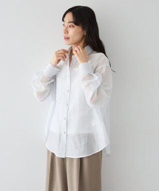 CRAFT STANDARD BOUTIQUE 【2点SET】スカーフ付きシアーストライプシャツ Stripe White