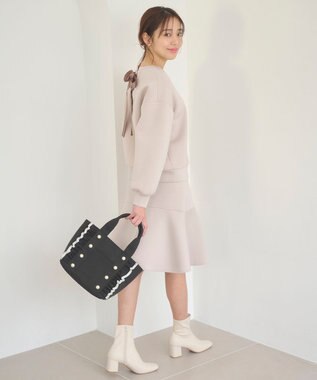 Feroux バイカラーパールフリル トート ブラック系