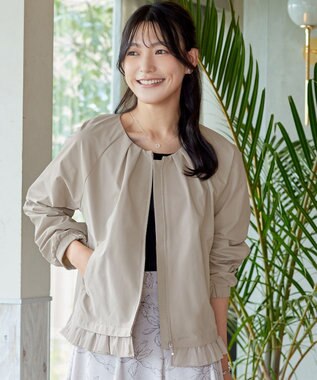 Tiaclasse 【洗える】チュールフリルタックブルゾン グレージュ