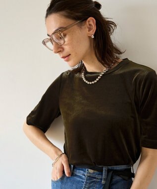 UNFILO ストレッチ ベロアＴシャツ ブラウン