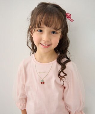 ANY KIDS チュール袖 七分Tシャツ ピンク