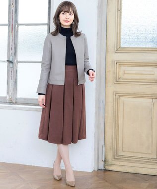 Tiaclasse 大人上品なウール調タックフレアスカート ピンクモカ