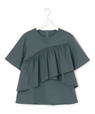 23区 【汗じみ防止/洗える】ランダムフリルジャージー ドッキング カットソー ダークグリーン系