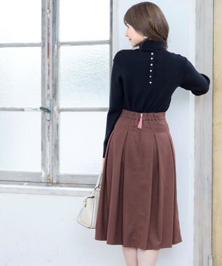 Tiaclasse 大人上品なウール調タックフレアスカート ピンクモカ