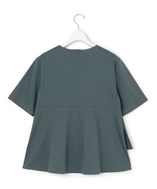 23区 【汗じみ防止/洗える】ランダムフリルジャージー ドッキング カットソー ダークグリーン系