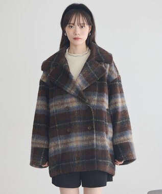 earth music&ecology チェックシャギーコート Check Brown