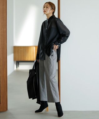 23区 S ウールシアーボイル バンドカラー シャツ ブラック系