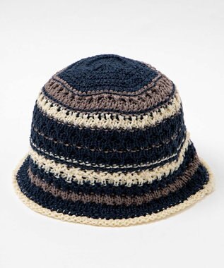 WEGO クロシェ編みボーダーハット ネイビー