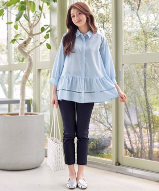 Tiaclasse はしごレースストライプシャツチュニック サックスストライプ