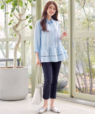 Tiaclasse はしごレースストライプシャツチュニック サックスストライプ