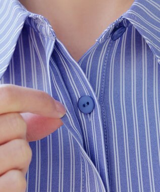 Tiaclasse はしごレースストライプシャツチュニック ネイビーストライプ