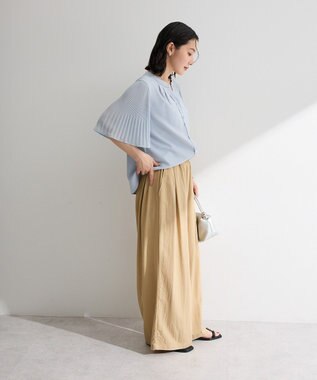 Green Parks 袖プリーツブラウス Blue Gray