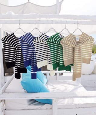 Tiaclasse 肩掛けボーダーフェイクカーデ ベージュ