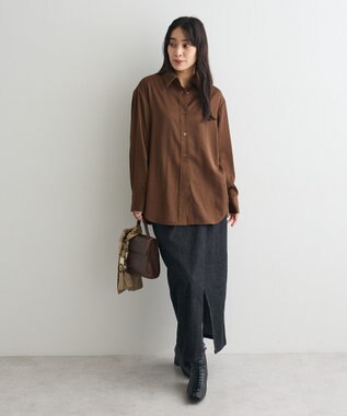 CRAFT STANDARD BOUTIQUE オーバーサイズサテンシャツ Brown