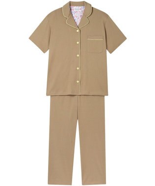 une nana cool 【綿100%】60/2 やわらか天竺 半袖開襟パジャマ MADE WITH LIBERTY FABRIC キャメル