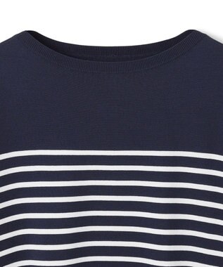 UNFILO L スゴ機能美 ハーフスリーブ ニット ネイビー×オフ