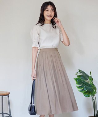 Tiaclasse 【軽撥水・汚れ防止】ランダムタックロングスカート グレージュ