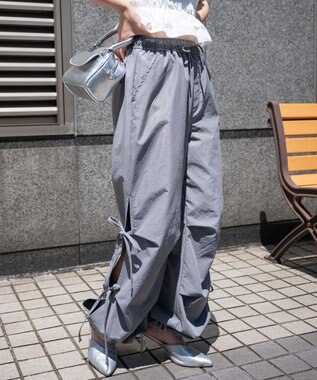 WEGO 【ウエストゴム】サイドリボンパラシュートパンツ グレー