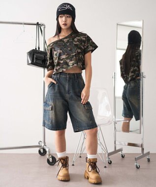 WEGO 2WAYオフショルショートT 柄4