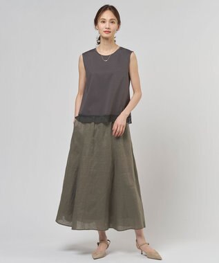 J.PRESS LADIES コットンスムース ノースリーブ カットソー スレートブラウン系