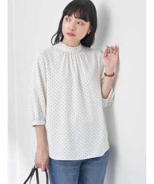 earth music&ecology ２ｗａｙフリル７分袖ブラウス Dot