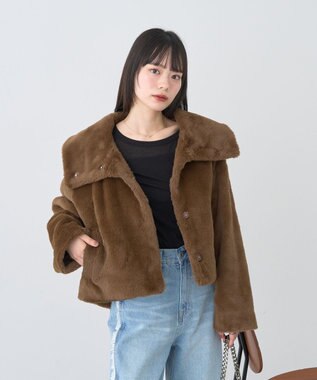 earth music&ecology ファーショートブルゾン Brown