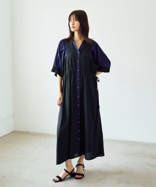 YECCA VECCA 配色デザインシャツワンピース Black