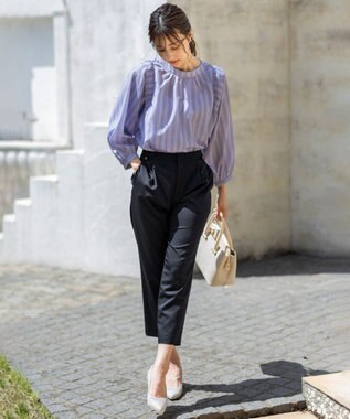 ANY SIS 【洗える】タックボリュームスリーブ ブラウス ブルーストライプ