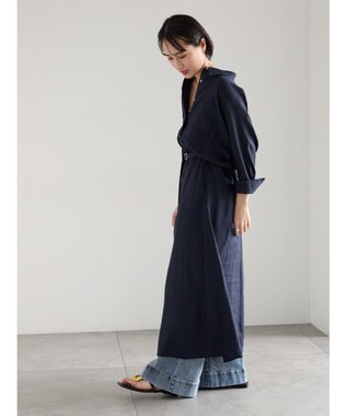 Te chichi レーヨンリネン共ベルトシャツワンピース ネイビー