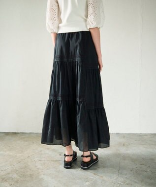 GRACE CONTINENTAL ギャザーレースロングスカート ブラック