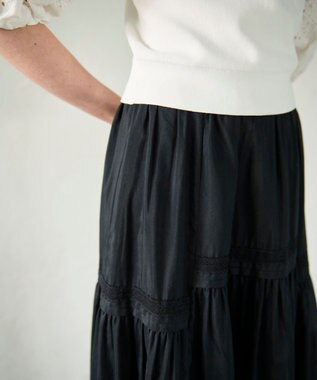 GRACE CONTINENTAL ギャザーレースロングスカート ブラック