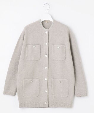 自由区 【XSサイズ～/洗える】テクスチャーコットンブレンド ニットアウター ライトグレー系