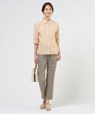 J.PRESS LADIES S 【シーンレスに活躍】セルロースカラミストライプ シャツ ブラウス サニーオレンジ系