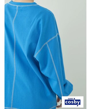 earth music&ecology Ｃｏｓｂｙ×ｅａｒｔｈ　配色ステッチロングＴシャツ Turquoise Blue