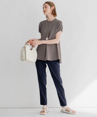 23区 【洗える】リネンレーヨンストレッチ テーパード パンツ ネイビー系