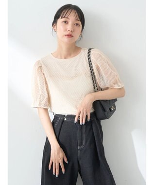 earth music&ecology 袖シアーレースプルオーバー Ivory