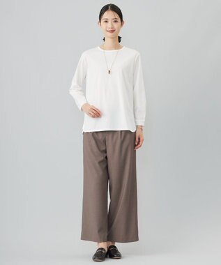 J.PRESS LADIES L 【洗える】T/Rウォッシャブルギャバ ワイド パンツ モカ系