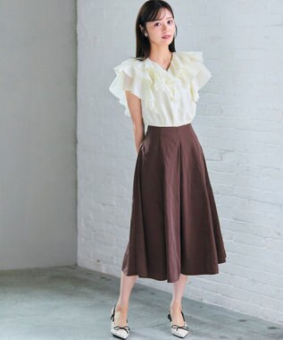Feroux 【洗える】タフタフレア スカート ダークブラウン系