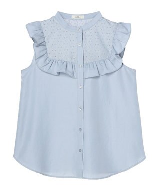 earth music&ecology デコルテレースフリルブラウス Blue